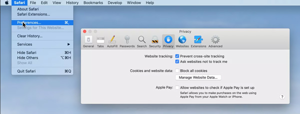 Privacidad de preferencias de Mac Safari