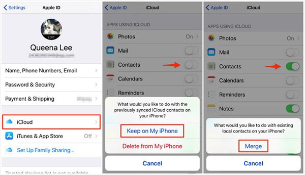 Kapcsolatok egyesítése iCloud