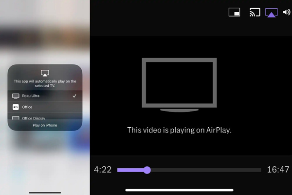 通过 Airplay 将 iPhone 屏幕镜像到 Roku TV