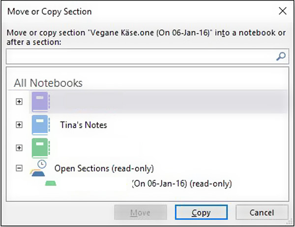 Move and copy deleted onenote files