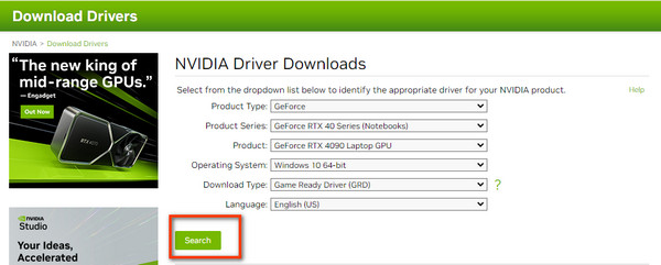 Nvidia Selecione um driver