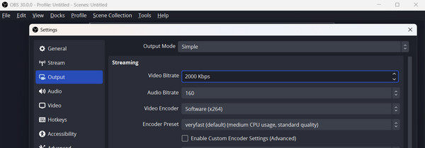 Obs regola il bitrate