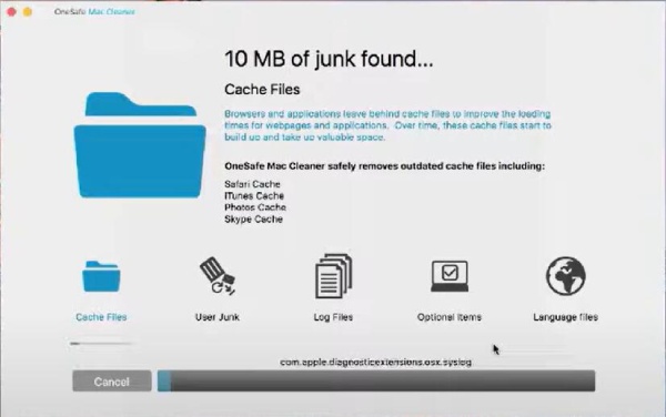 OneSafe Mac Cleaner сканирует ненужные файлы
