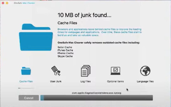 OneSafe Mac クリーナー ジャンク ファイルをスキャン