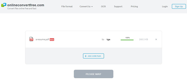 Onlineconvertfree PDF'yi TGA'ya dönüştürme