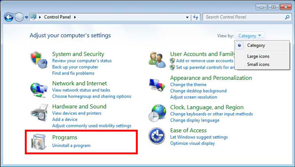 Abra el panel de control de Windows 7