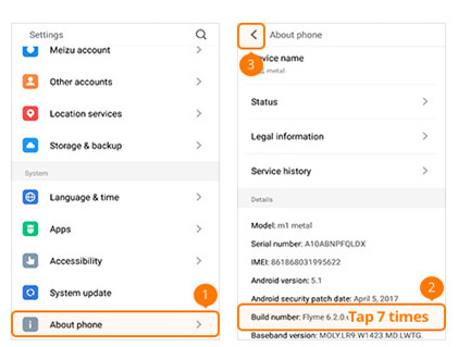 Åbn Developer Options MEIZU