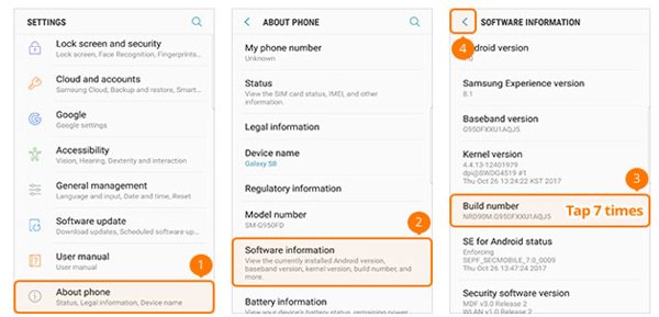 Открыть параметры разработчика Samsung GalaxyS8