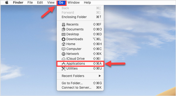 Ανοίξτε το μενού Finder Go Εφαρμογές Mac