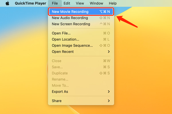 Open Quicktime Choose New Movie Recording
