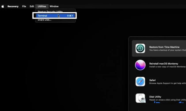 Ανοίξτε το Terminal In macOS Recovery
