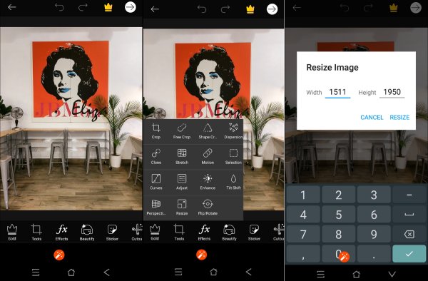 Picsart cambiar el tamaño de la foto