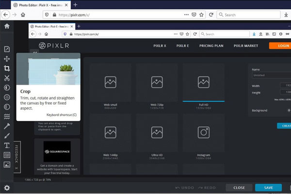 Pixlr crop screenshot