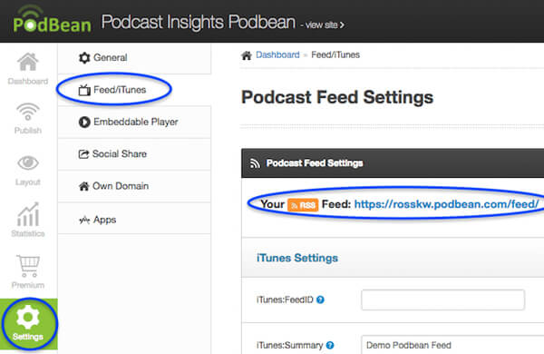Podcast feed settings