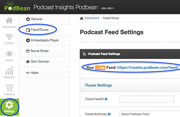 Configuración de alimentación de podcast