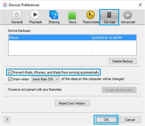 Prevent iTunes Syncing Automatically Device Preferences
