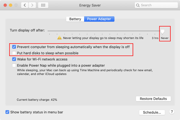 Запретить Mac переходить в спящий режим энергосбережения