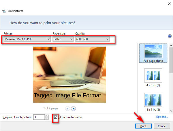 Print tiff to pdf windows