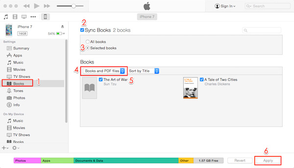 Umieść PDF na iPhonie przez iTunes