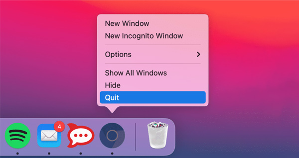 Avsluta Chromium på Mac