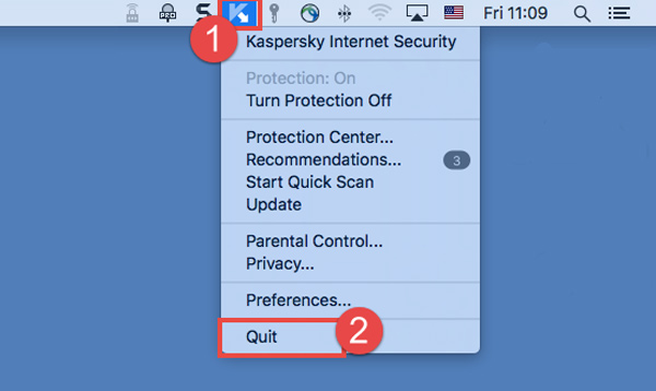 Lépjen ki a Kaspersky Internet Security Macből