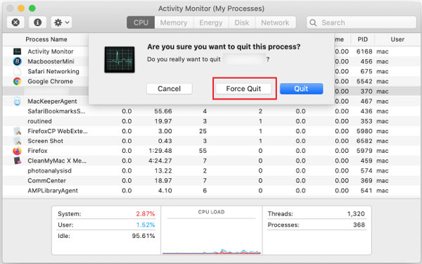 Quitter Serach Baron Process sur Mac