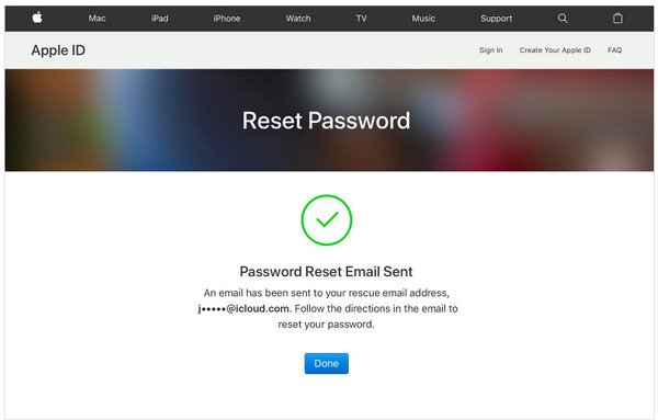 Recevez un e-mail de réinitialisation du mot de passe auprès du support Apple