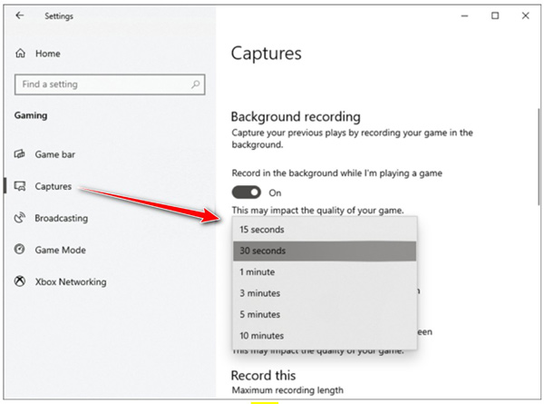 Grabar juego en la configuración de fondo