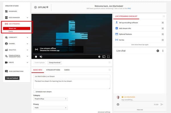 Gravar vídeo no PC com Youtube Live Streaming