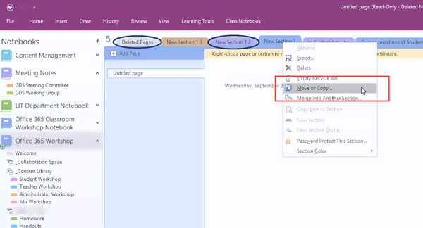 Recover deleted Onenote files from recycle bin