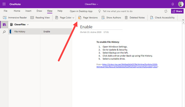 Oldal OneNote