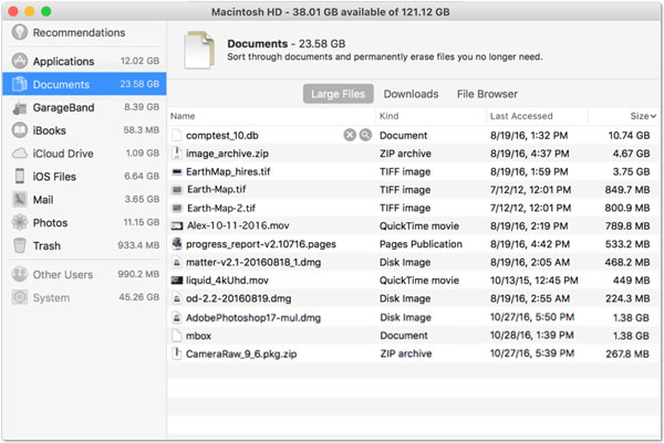 Reduzieren Sie Unordnung Entfernen Sie große Dateien vom Mac
