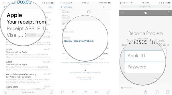 Återbetal Sök Email iPhone Skärmdump