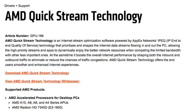 Znovu nainstalujte technologii AMD Quick Stream