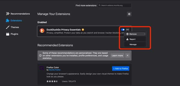 Eliminar extensiones firefox