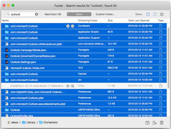 Fjern Outlook Service Files fra Mac