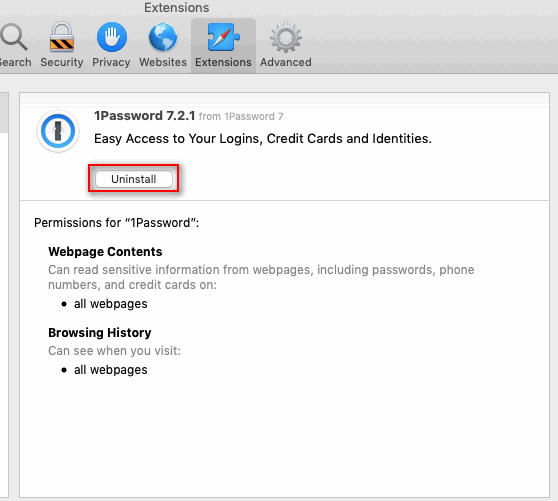Remove safari extensions mac