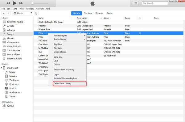 Supprimer des morceaux de l'iPod avec iTunes