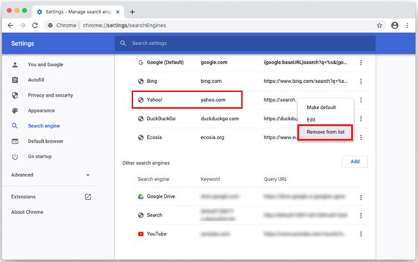 Yahoo Search verwijderen van Chrome Mac
