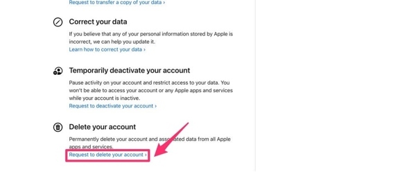 Demander la suppression de l'identifiant Apple