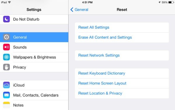 Réinitialiser un iPad aux réglages d'usine