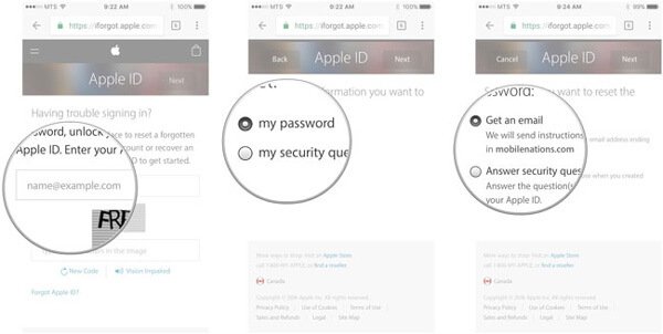 Réinitialiser le mot de passe d'identification Apple par courrier électronique