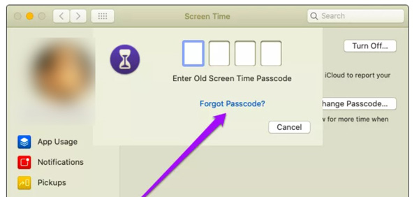 Återställ ändra lösenord för skärmtid på Mac