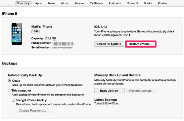 Reset iPhone with iTunes