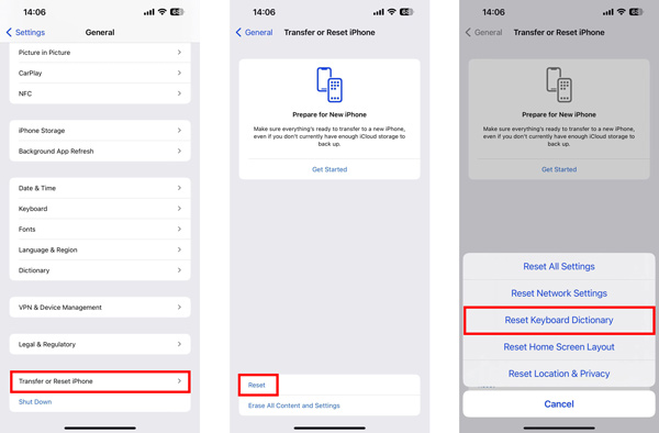 Tastaturwörterbuch auf iPhone IOS 16 zurücksetzen