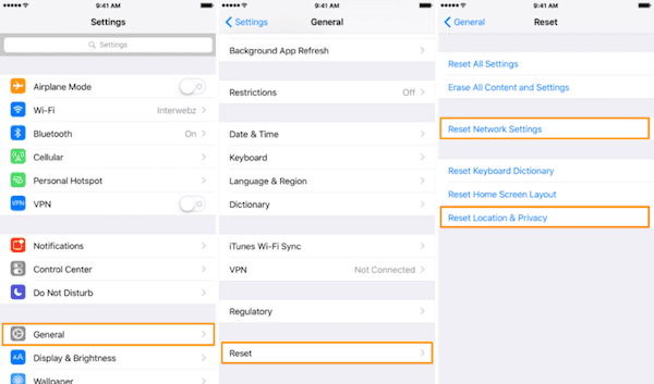 Reset Location and Network