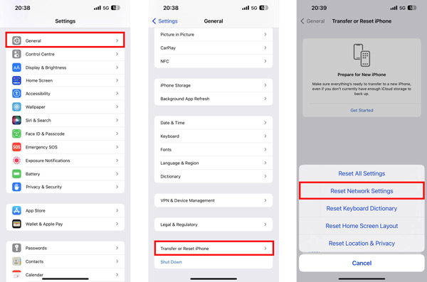 Restablecer configuración de red en iPhone