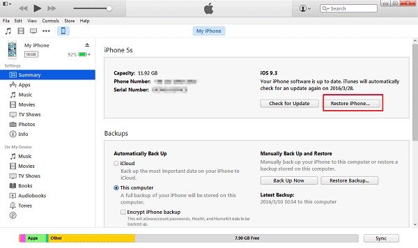 Réinitialiser le mot de passe de restriction iTunes