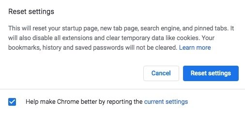 重置設置Chrome