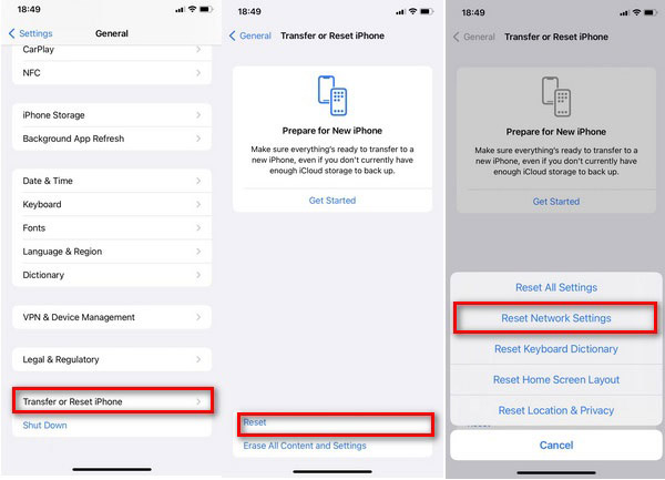 Reiniciar configuración de red en iPhone